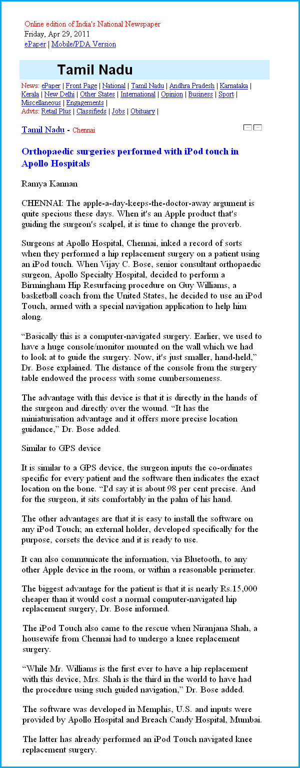 Birmingham Hip Resurfacing - Press Releases